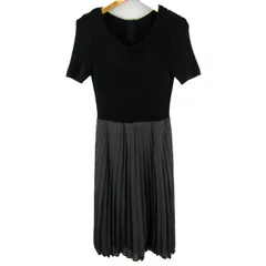 レリアン 切替ワンピース トップス 半袖 プリーツ 日本製 レディース 9サイズ ブラック Leilian 【中古】