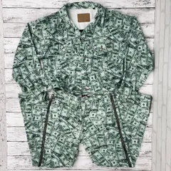 【上下/2サイズ】X-girl YURINO DENIM JACKET デニムジャケット/SIDE FULL ZIP PANTS パンツ/ドル札 紙幣 総柄/ダメージ加工/05193503 05193602/ 服飾 (72-2025-0709-KO-003)