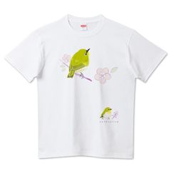 Cotolyrica 春告鳥うぐいす色のメジロ 0536 Tシャツ 白