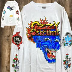 ★ オジー オズボーン OZZY OSBOURNE ブラックサバス 青 鬼 ファイア フレイム タトゥー アート 白 バンド Tシャツ 長袖 ロンT 古着 ビンテージ 音楽 ミュージック ロック アーティスト 袖 プリント 2505  p20/のサムネイル