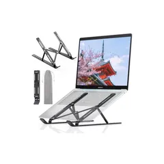 ZEEKK ノートパソコンスタンド PCスタンド アルミ合金 タブレットスタンド 折りたたみ 軽量 安定 放熱 滑り止め 人間工学設計 高さ 角度6段階調整 収納可能 在宅/出勤勤務 持ち運びに便利 10.5-17インチまで対応 (ブラック) 1