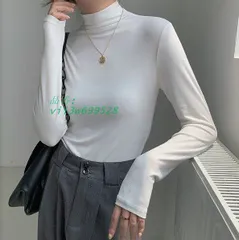 全2色 Tシャツ 長袖 切り替え スリム 着痩せ ファッション シンプル トップス ハイネック タートルネック カットソー 無地  vii3w699528