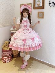 ロリータ ジャンパースカート姫ロリ フリル リボン ドレス ピンク