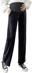 J-Scott あったか裏起毛 マタニティ コーデュロイ パンツ ウエスト調節 レディース(ブラック,  2XL)