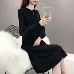 ☆ ブラック ☆ ニットワンピース 長袖 Aライン ニットワンピース 秋冬 ワンピース レディース 長袖 ニット ニットワンピ きれいめ 上品 無地 シンプル 膝下丈 膝丈 ひざ下 ひざ丈 ゆったり おしゃれ オシャレ かわいい 可愛い カジュアル
