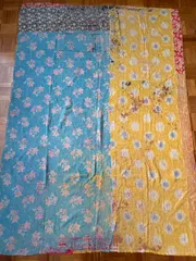 G077 グドゥリー マルチカバー マルチマット ラグ ヴィンテージ カンタ刺繍 ボロ インド ビンテージ BORO アンティーク シャビーシック ラリーキルト 手縫い 刺し子 ハンドメイド 刺子 絨毯 はぎれ 古布 花柄 マルチカラー