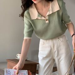 トップス ポロシャツ Tシャツ プルオーバー ミディアム丈 半袖 角襟 かわいい 大人可愛い きれいめ シンプル 上品 おしゃれ かっこいい レトロ こなれ感 個性的 主役級 存在感 抜け感 春 夏 キュート クール ナチュラル ベーシック 無地 レディース 