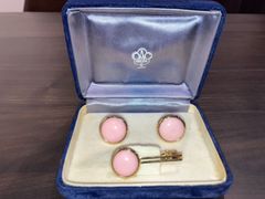 大倉陶園　ネクタイピン　カフスボタン　ピンク　陶器　専用箱入