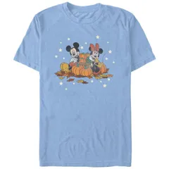【送料無料】 ディズニー メンズ Tシャツ トップス Disney's Mickey Mouse And Minnie Pumpkin Harvest Men's Graphic Tee Light Blue Heather