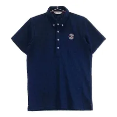 サイズ：M AND PER SE アンパスィ  半袖ポロシャツ ワッペン ボタンダウン ロゴ総柄 ネイビー系 [240101426343] ゴルフウェア メンズ ストスト