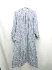 ◇ ⊇ niko and … ニコアンド ストライプ 長袖 ロング ワンピース サイズL ブルー系 レディース E  【1501230015035】