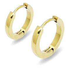 【幅2.5×内径12mm 鏡面仕上げ 色：ゴールド 1ペア】[Adelina Style]  フープピアス 人気 つけっぱなし リングピアス レディース メンズ サージカルステンレス 金属アレルギー対応 18G 男女 両耳用 プレゼント