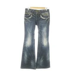 レッドペッパー RED PEPPER × アンドバイピー&ディー ピンキー&ダイアン & by P&D デニムパンツ ジーンズ フレア ブーツカット ウォッシュ加工 スタッズ ロゴ 38 M 紺 ネイビー /AO21