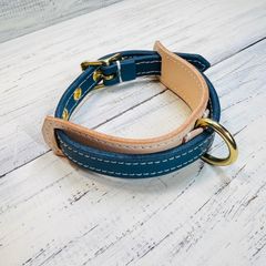【犬用首輪S】 ネイビー ナチュラル 本革 レザー 小型犬 犬 かわいい