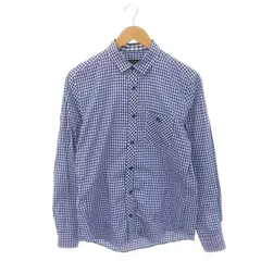 バーバリーブラックレーベル BURBERRY BLACK LABEL チェックシャツ ブラウス 長袖 ロゴ コットン 2 L 青 ブルー 白 ホワイト /YQ ■OS のサムネイル