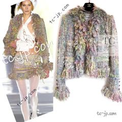 シャネル ジャケット CHANEL 85万 グリーン マルチカラー モヘア ウール プードル カール・ラガーフェルド 貴重 ココボタン 超美品 36 38
