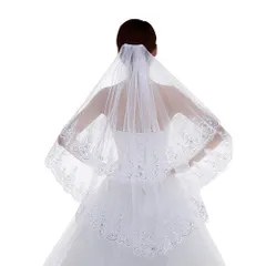 [Ymgot] ウエディング ベール コーム付き ショート ブライダル ヴェール 2段 レース縁取り 花嫁 結婚式