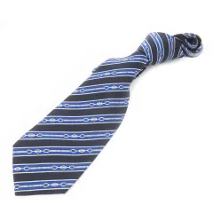 グッチ GUCCI ネクタイ ナロー シルク 絹 サテン ベルト柄 チェーン柄 ストライプ 青 ブルー /CK28 ■GY18