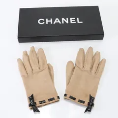 美品 伊勢丹新宿店購入 シャネル ブティックシール付 ココマーク ラム スキン レザー グローブ 手袋 リボン レディース ENT D7-4【中古】のサムネイル