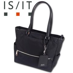 イズイット IS/IT ナイロン／牛革 トートバッグ 縦型 ピアーダ A4 ブラック 黒 定価27,500円 軽量 抗菌 13.3インチPC収納 メンズ レディース 男女兼用 ユニセックス リール式パスケース付き リサイクル サスティナブル
