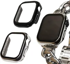 Royce&Roland Apple Watch 用 カバー ケース シルバー/ブラック 2個セット 保護 防水 ガラスフィルム PC素材 メタル調 光沢 頑丈 軽量 耐衝撃(シルバー＆ブラック,  42mm)