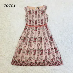 美品 TOCCA トッカ 花柄刺繍ワンピース 0 ライトピンク □