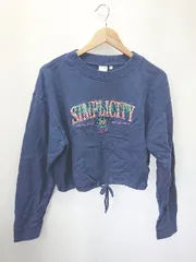 ◇ Θ MOUSSY マウジー 刺繍 ショート丈 長袖 トレーナー スウェット サイズF ブルー レディース E  【1505290036528】