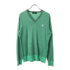 バーバリーブラックレーベル 三陽商会 コットンニット ボーダー柄 長袖 Vネック セーター 2 グリーン BURBERRY BLACK LABEL ニット メンズ
