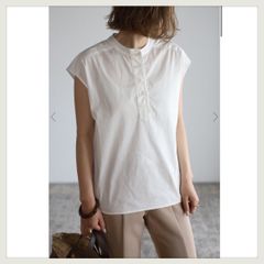 【新品】bonjour sagan バンドカラーノースリーブシャツ オフホワイト