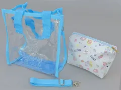 【中古】バッグ ブルー ふしぎなおともだち ポーチ付き2WAYクリアバッグ 「すみっコぐらし」