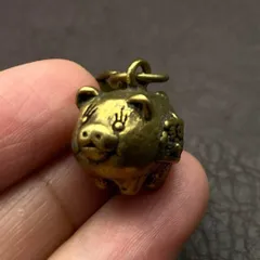 真鍮 キーホルダー キーリング ヴィンテージ ビンテージ アンティーク レトロ 真鍮製 縁起物 金運 ハンドメイド ペンダントトップ 置物 チャーム 福 豚 ブタ s 107