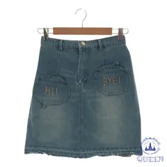 ☆美品 rivet & surge リベットアンドサージ スカート デニム 文字刺繍 チャック付き ポケット付き ミニ レディース インディゴブルー Free 901-6652 送料無料 古着