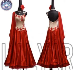 新品 未使用 新作 Mサイズ 社交ダンスドレス モダンダンス　花 刺繍 高級 レッド