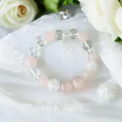 ○１０月誕生石愛情運○ローズクォーツとクォーツ天然石ブレスレット　パワーストーン