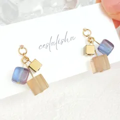 天然石　フローライト　チェコガラス　ヘマタイト　チャームのみ　キューブ　キャンディ　トリオ　シリーズ　くすみカラー（　14kgfピアス　フープイヤリング　追加可）