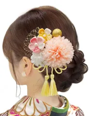 和装 着物 和服 結婚式 卒業式 ピンポンママ 紐 袴 網飾り 成人式 花火大会 髪飾 お祭り つまみ細工 手作り 赤 髪飾り 白 浴衣 青 【JZOON】8色展開 B6001