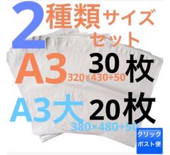 LDPE宅配袋 宅配ビニール袋 A3 30枚/A3大 20枚　テープ付き 透けない 梱包 資材 ２種類セット