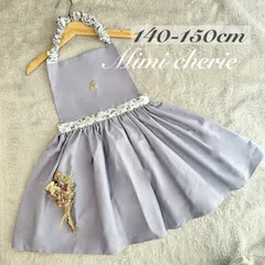 140-150 子ども　ベビー　フリル　エプロン　♡ リバティ　パープル　紫　ニュアンス　花柄　女の子　80-150cm