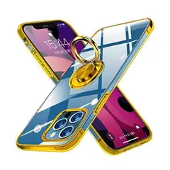 iPhone 12 Pro Max ケース リング付き クリア 耐衝撃 TPU 米軍MIL規格 (ゴールド iPhone 12 )