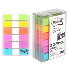 【人気商品】ポストイット フィルム 付箋 6色 44x10mm 20枚×11パッド 6831NE-AM インデックスシール