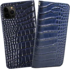 【新着商品】レザー 手帳型 ケース 牛革 クロコダイル iphone13Pro スマホケース ブルー ReZuell.