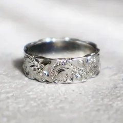 Qroza 7mmプルメリア ハワイアンジュエリー 指輪 レディース リング レディース ファッション シンプル 重厚 人気 おしゃれ プレゼント ギフト サテン巾着付【シルバー】