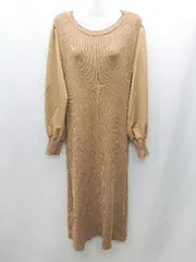 ◇ ⊇ nano universe ナノ ユニバース ニットの為重い 長袖 ロング丈 ワンピース サイズF ブラウン系 レディース E  【1412260002721】