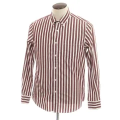 【中古】【未使用】ナノユニバース nano universe コットン ストライプ ボタンダウン カジュアルシャツ ボルドーxホワイト【サイズL】【メンズ】