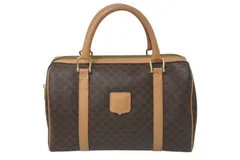 CELINE セリーヌ マカダム柄  ハンドバッグ ベージュ ブラウン PVC レザー ミニボストン ロゴ 鞄 ゴールド金具 美品 中古 4c075304