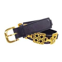 良好 Christian Dior クリスチャンディオール  ベルト 65  ブラック レザー レディース カナージュ ピンバックル ヴィンテージ 服飾小物　240001149063
