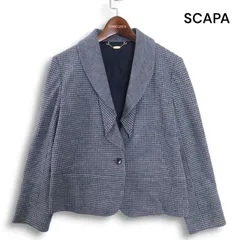 SCAPA スキャパ 秋冬★ ウール100％ 千鳥格子 フリル テーラード ジャケット Sz.40 レディース 紺 ネイビーのサムネイル