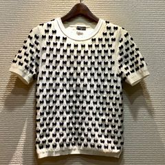 シャネル CHANEL 2014SS ランウェイ リボン ニット カットソー 半袖 白 黒 ホワイト ブラック [36] Bランク I733/T130