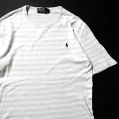 80's 90's ポロラルフローレン クルーネック ボーダー Tシャツ 半袖 (S) 白ｘ霜降り灰 コットン 針抜き 80年代 90年代 旧タグ オールド　アメリカ古着 USED  ビンテージ ヴィンテージ
