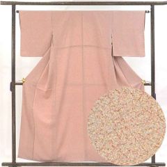 小紋 身丈158cm 裄64cm 前幅24.5cm 後幅30cm 袖丈49cm 袖幅33cm レディース 袷 たたき染 裄Mサイズ 秋冬春用 正絹（シルク）ピンク 美品 リメイク リユース リサイクル【呉服のきくや】